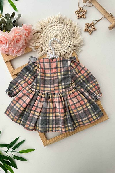 Minigimin Cicileri Multicolored Detailing My Little One's Ciceler Fabric Collar Ruffle Detailed Girl's Dress