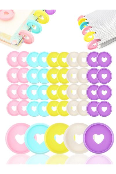 erorex 50Pcs Disc Binding Rings Multicolor Heart Plastic Binder Rings Book Keychain Rings Flexible For