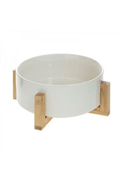 Secret de Gourmet Salad bowl with bamboo stand, Organic White, 23.4x9 cm