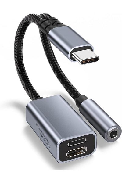 erorex محول شاحن وسماعة رأس USB C إلى 3.5 مم 2 في 1 USB C إلى 3.5 مم أنثى ومنفذ شحن USB C