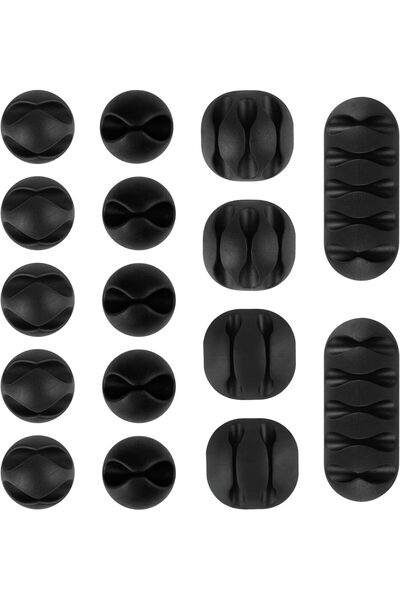 erorex Cable Clips Set Of 16 Black Self Adhesive Rubber Cord Organizer For Home Office Usb Data Cables