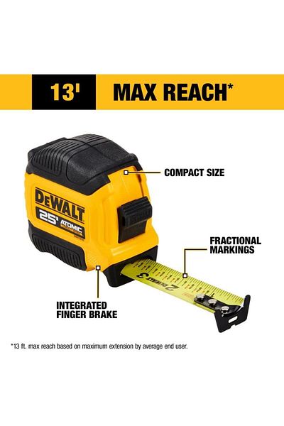 erorex Atomic Compact Series Measuring Tape Yellow And Black 25Ft Dwht38125S