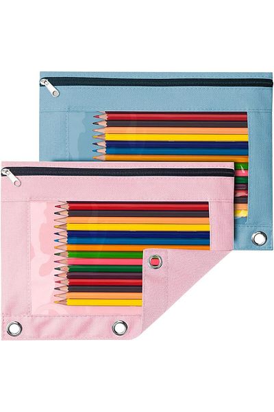 erorex 2 Pack Binder Pencil Pouch With Clear Window Pencil Bags With Zipper And Reinforced Grommets Pouch
