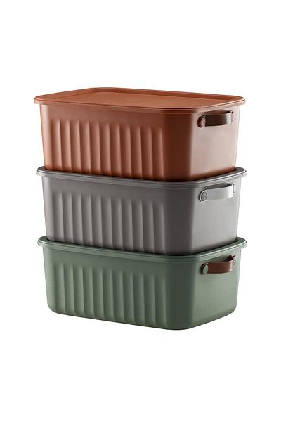 HOMENIVA 3 Pieces 10 Lt Multi-Purpose Organizer Box with Lid, Decorative Storage Box