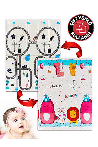 Circle Toys So Happy + Yollar , Katlanabilir Çocuk Oyun Halısı - Ekstra Large - 180X200X1 cm - Taşıma Çantalı