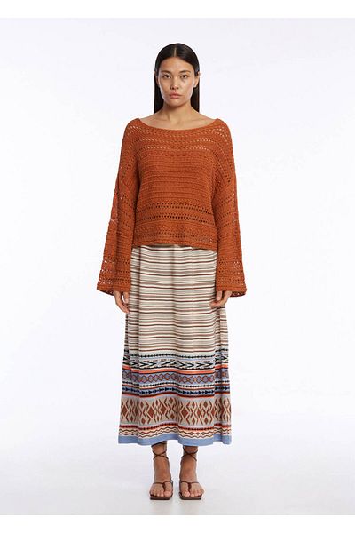 Knitss Πλεκτό μπλουζάκι με διάτρητο πλέγμα Oversize Tobacco Color
