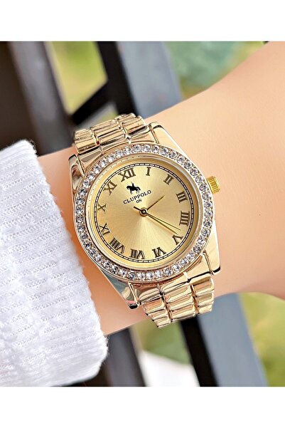 Weluxa ساعة يد نسائية عتيقة من الحجر باللون الذهبي