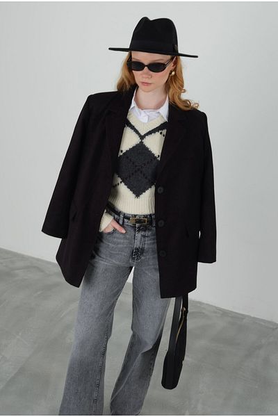 HEQA Black Suede Blazer Jacket