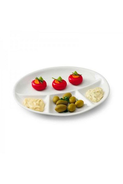 Tognana Set 6 farfurii ovale din portelan cu 4 compartimente, Party White, 28x24 cm