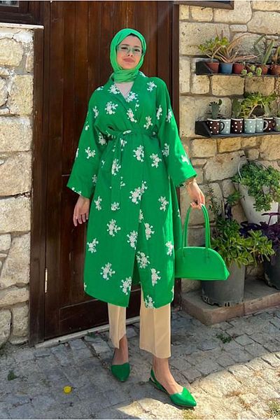 Moda Rosa 24Y5062 - GREEN - FLOWER FOLLOWER MUSLIN CHEMONY