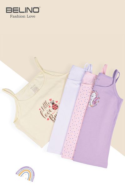 BELİNOPLUS Tricou cu bretele pentru fete, cu modele mixte imprimate, pachet de 4