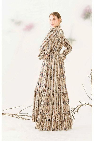 PHELDA Maxi Φόρεμα με Δέσιμο και Λεπτομέρεια Gathered 578-mink