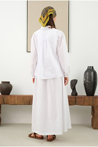 HEQA Omzu Büzgülü Poplin Gömlek Beyaz