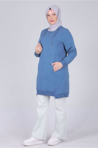 Moda Rosa Smoke Blue 25K2048 - Plus Size Hijab Basic Tunic, Two Thread