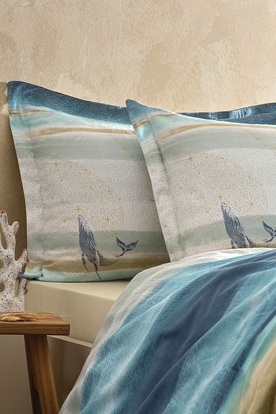 Puffy Frau King Size Satin Duvet Cover Set - Blue
