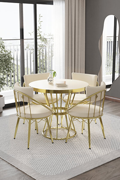 BY ORHAN GÜZEL ZÜMRÜT MUTFAK YEMEK MASASI YUVARLAK MUTFAK MASASI 4 KİŞİLİK MU...