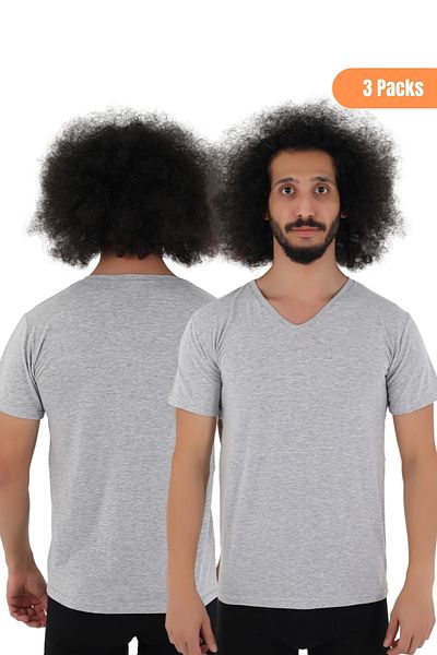 CNT تي شيرت رجالي مكون من 3 قطع بقصة ضيقة ورقبة على شكل حرف V وأكمام قصيرة