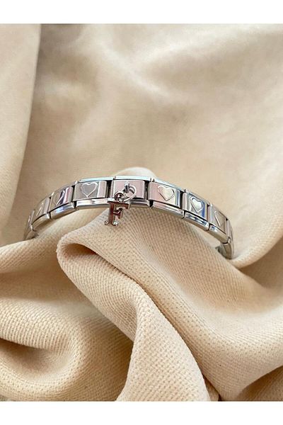 bijoux uniques Letter F with Heart Steel Italian Charm Bracelet