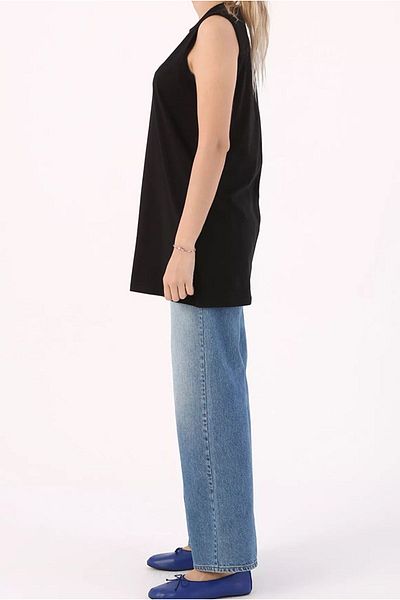 Moda Rosa 24Y1608 - BLACK - SLEEVELESS T-SHIRT TUNIC