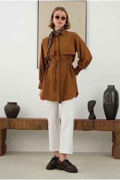 HEQA Modal Shirt - Brown Style with Windbreaker