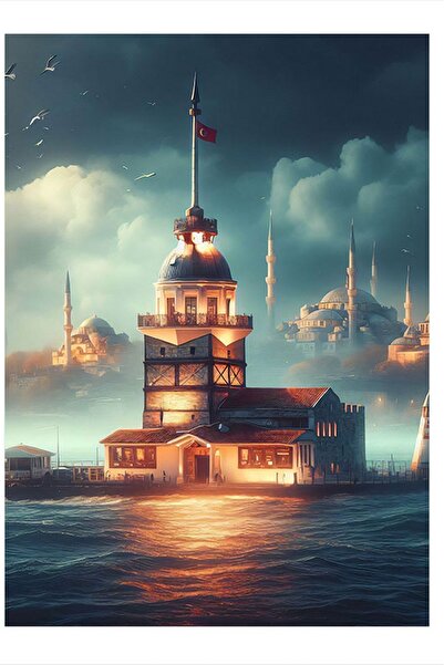 karizmart İstanbul Kız Kulesi Desenli Ahşap Tablo 18cm X 27cm