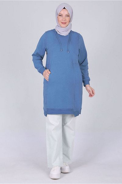 Moda Rosa Smoke Blue 25K2048 - Plus Size Hijab Basic Tunic, Two Thread