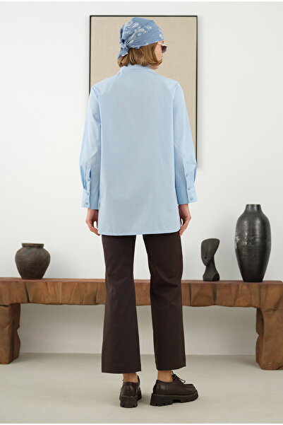 HEQA Asimetrik Patlı Gömlek Açık Mavi