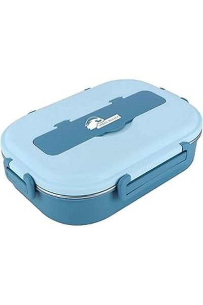 Mu Art Ahşap Urban Badger 304 Stainless Steel Blue Lunchbox 1000 ml and 1 Steel Spoon, Durable Camping Equipment