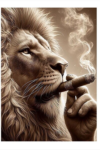 karizmart Puro İçen Aslan Tasarım Ahşap Tablo 18cm X 27cm