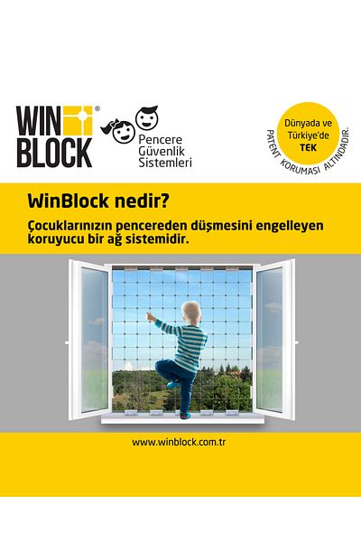 WINBLOCK 60x140 cm Large Size Children's Window Steel Safety Net - New Generation Guardrail - Brown Profile