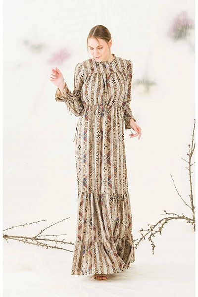PHELDA Maxi Φόρεμα με Δέσιμο και Λεπτομέρεια Gathered 578-mink