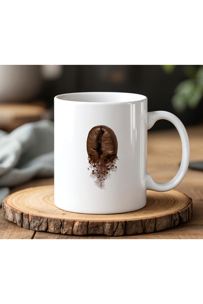 BB TRADE White Ceramic Printed Mug Cup with Coffee Bean Design 330ml