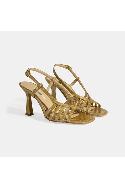 Desa Women's Gold Silvery Heeled Evening Dress Shoes