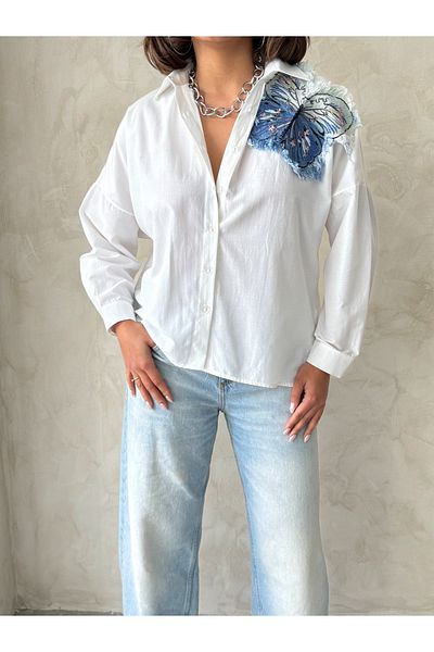 Miss Allos Women's Shoulder Butterfly Detailed Shirt