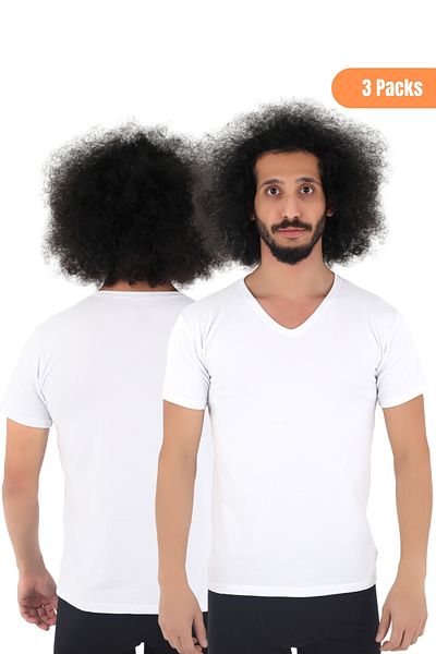 CNT تي شيرت رجالي مكون من 3 قطع بقصة ضيقة ورقبة على شكل حرف V وأكمام قصيرة