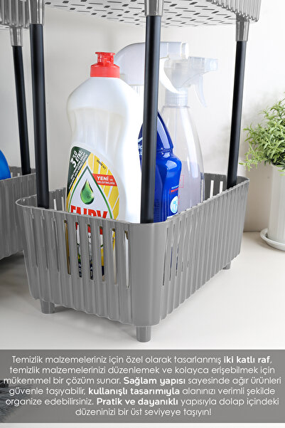 Meleni Home 2Pcs 2 Tier Organizer Kitchen Bathroom Shelf - under Counter Shelf under Sink Cabinet Organizer Gray