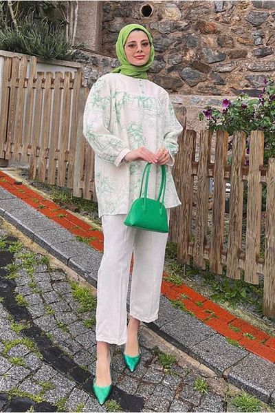 Moda Rosa 24Y3081- 2 - GREEN - ARDUÇ LINEN DOUBLE SET