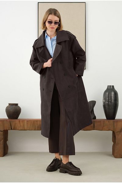 HEQA Suede Trench Coat and Bitter Brown