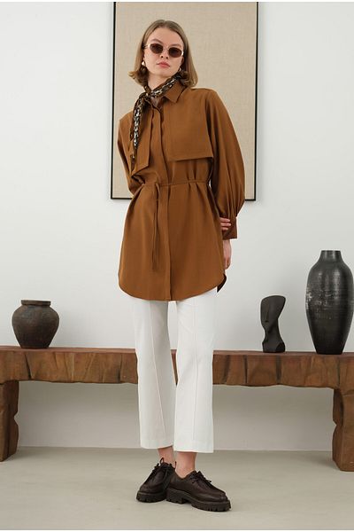 HEQA Modal Shirt - Brown Style with Windbreaker