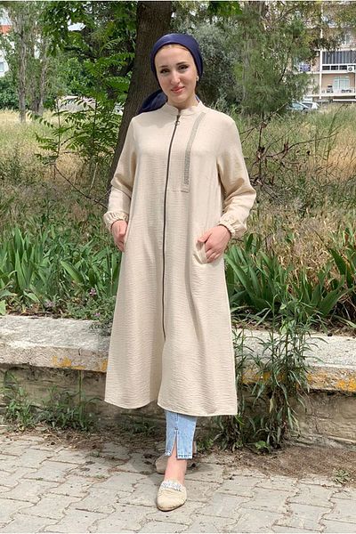 Moda Rosa 24y5189 Beige Jewelled Linen Jacket