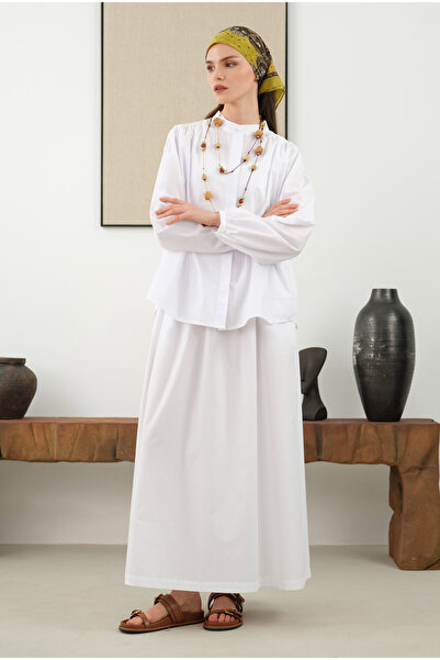 HEQA Büzgülü Pamuk Etek Beyaz