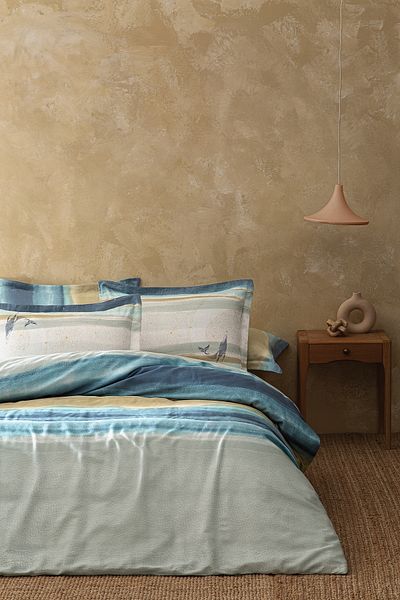 Puffy Frau King Size Satin Duvet Cover Set - Blue