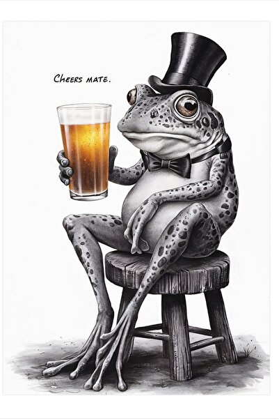 karizmart Bira İçen Kurbağa Tasarım Mdf Tablo 50cmX 70cm