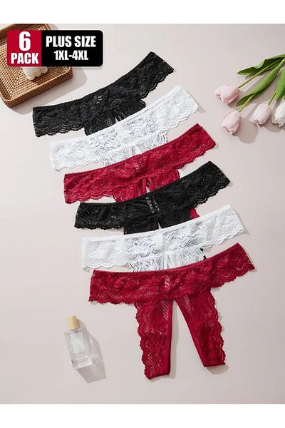 Emsay Store Romantic Series Plus Size 6-Piece Lace Panty String Set – Stylish and Comfortable