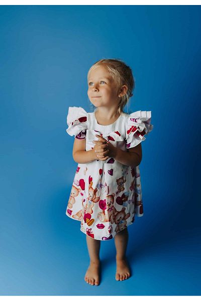 nannie White Dress for Girls with Teddy Bears - 1-2 years
