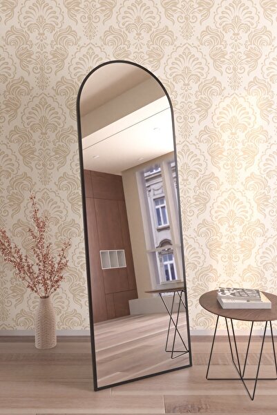 Hediyeler Kapında Oval Siyah Metal Çerçeveli Ayaklı Influencer Boy Aynası 180...