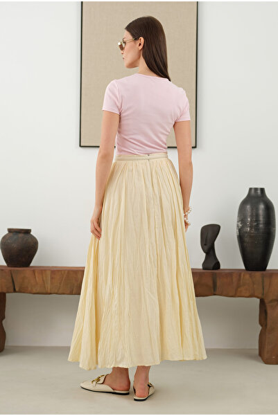 HEQA Kraşlı Vual Etek Vanilya