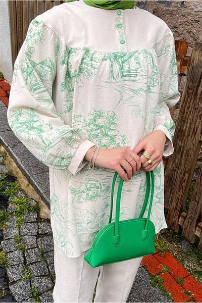 Moda Rosa 24Y3081- 2 - GREEN - ARDUÇ LINEN DOUBLE SET