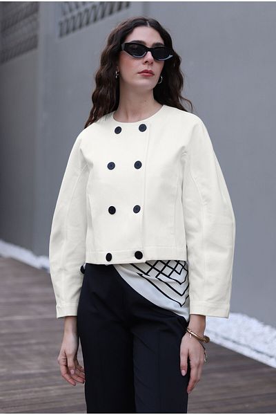 HEQA Cotton Double Breasted Ecru Jacket