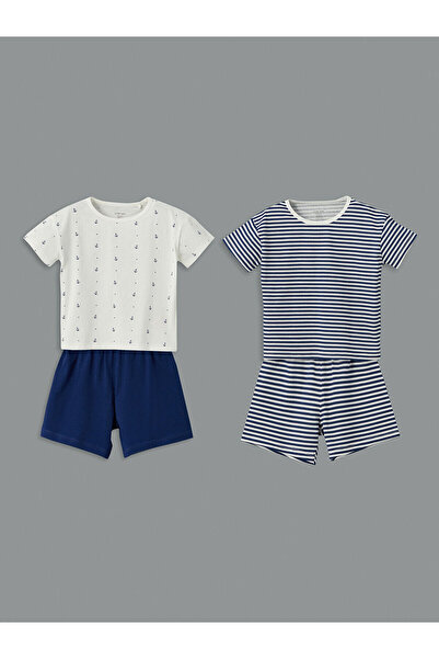 LC Waikiki طقم بيجامة شورت قطني للأطفال الأولاد مكون من قطعتين